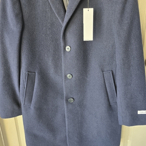 $395 Calvin Klein Long Coat 40 Mens Prosper Blue Wool Blend Heavy Old Money - Picture 4 of 16